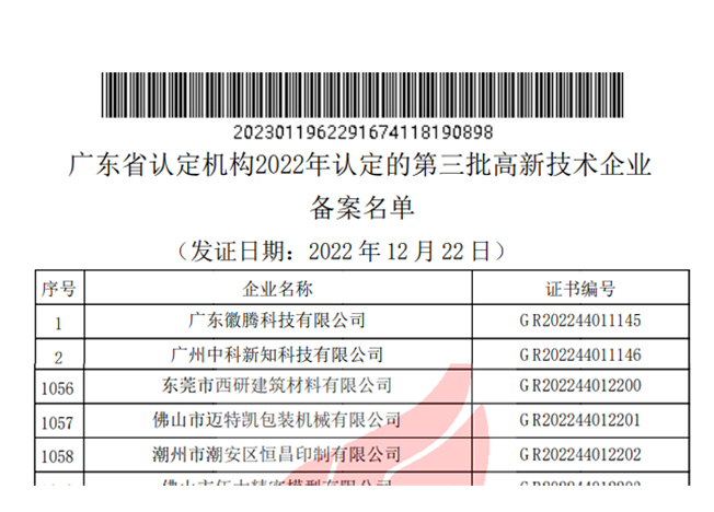 2022年高新技术企业备案名单